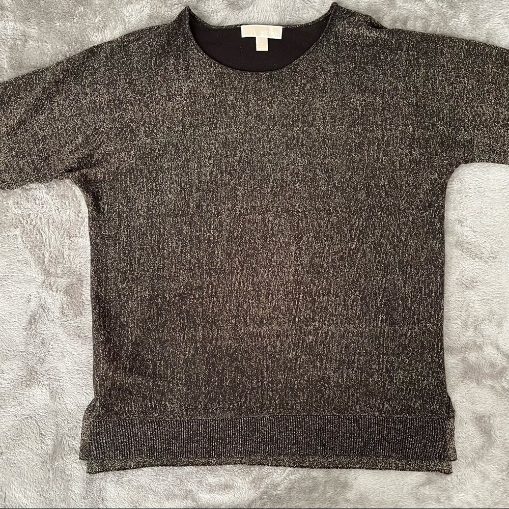 Michael Michael Kors Gold Metallic Knit Top XL Shimmer Holiday Sparkle Blouse